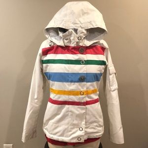 Obermeyer Niki Ski Jacket White & Rainbow Sz 4